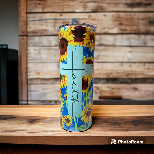 20 oz tumbler Faith and sunflowers